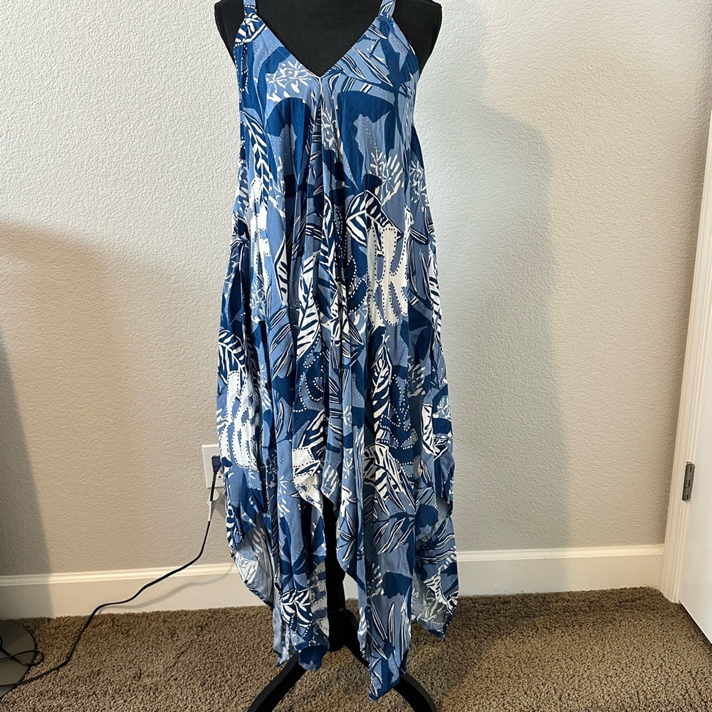 Asymmetrical Blue and White Dress